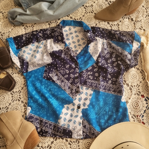 Vintage 80's /90's Bandana Print Button Down Blouse - Picture 8 of 8